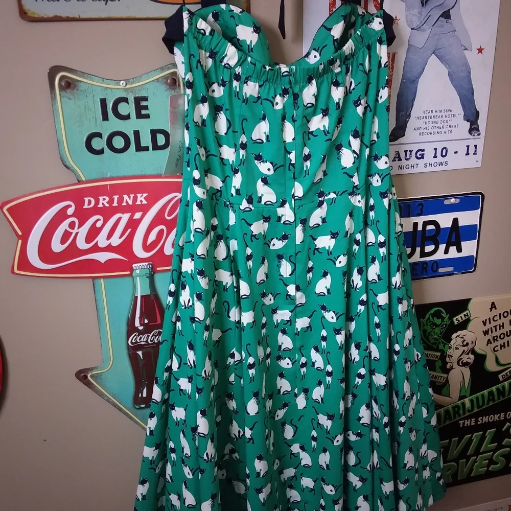 NWT Eva Rose vintage inspired rockabilly swing dress with halter cat print L - Picture 7 of 16